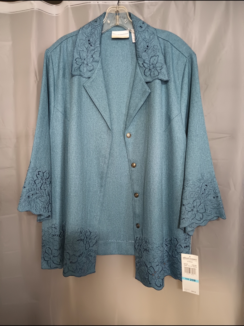 Alfred Dunner Blue Embroidered Button-Front Women's Top